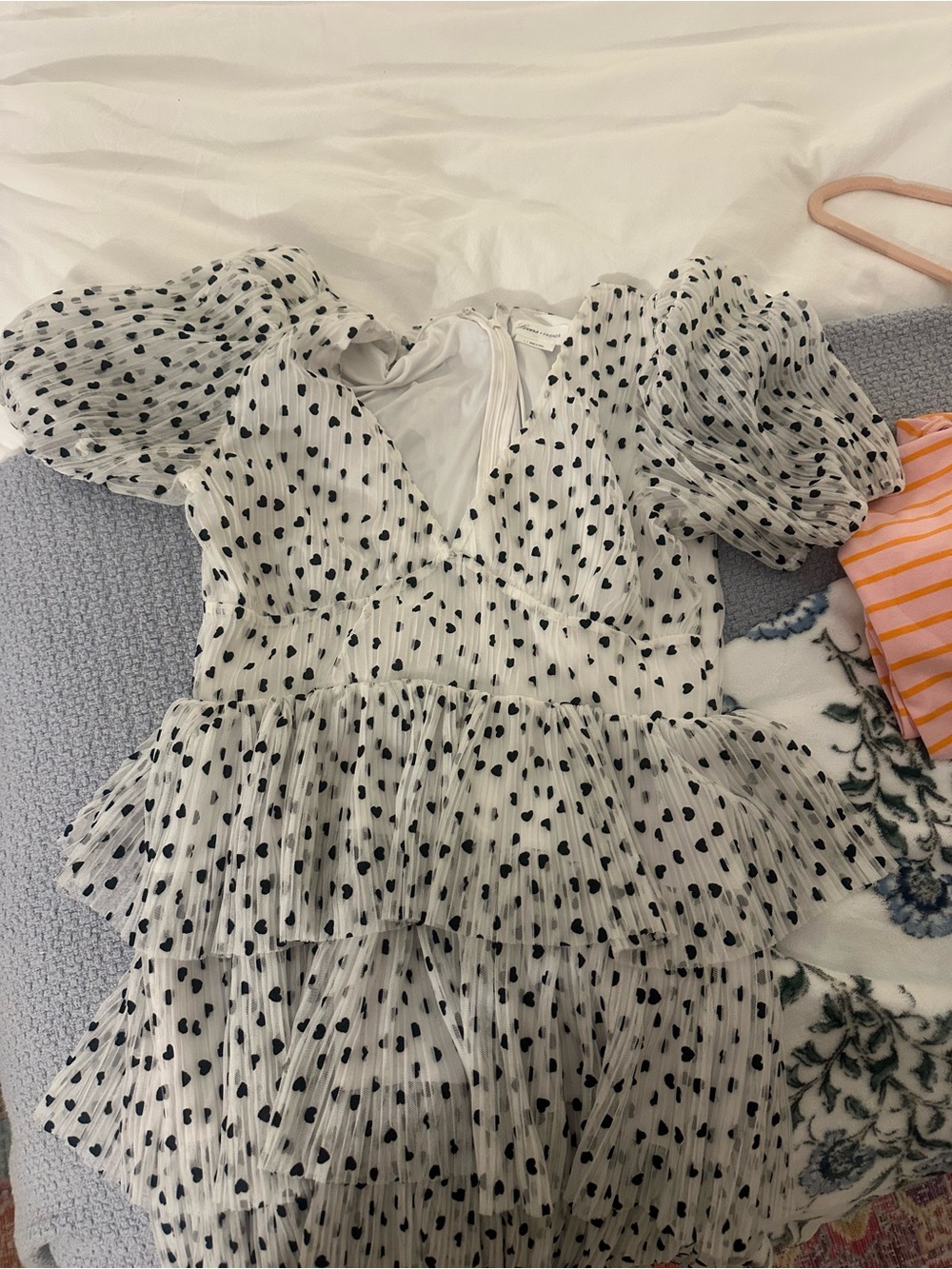White Heart Print Tiered Mini Dress - Picture 5 of 5